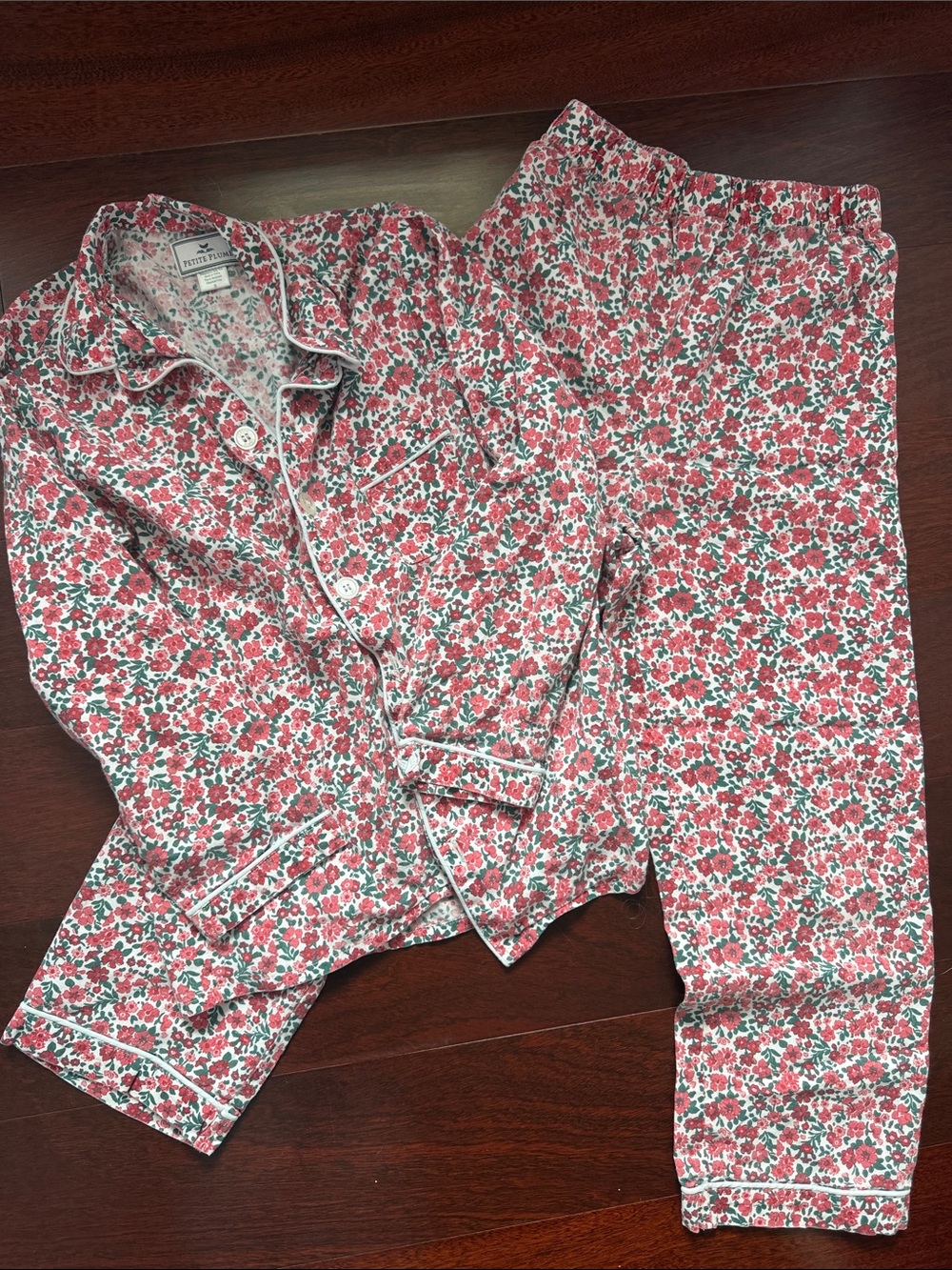Petite Plume Little Flower Printed Girls Pajama Set - Red Floral